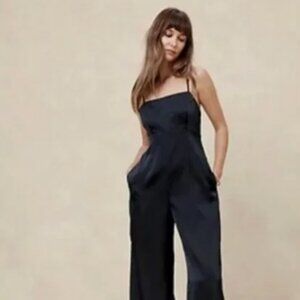 Banana Republic Strappy Satin Jumpsuit NWT  Midnight Blue Size 16